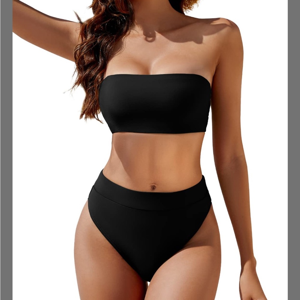 size L  Black Strapless Bikini Set